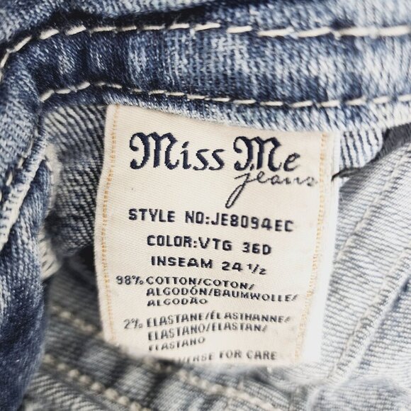 Miss Me Jeans Easy Cropped Womens Size 27 Blue Denim Embroidered Embellished - Picture 8 of 10